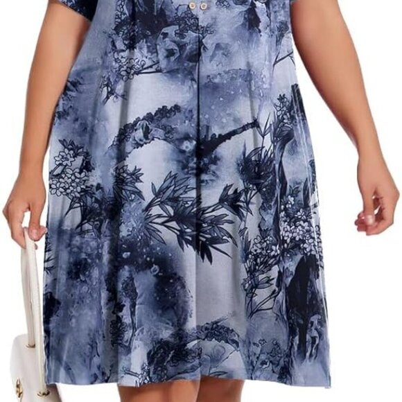 Plus Size Womens T-Shirt Dress Short Sleeve Swing Casual with Pockets - Picture 2 of 5